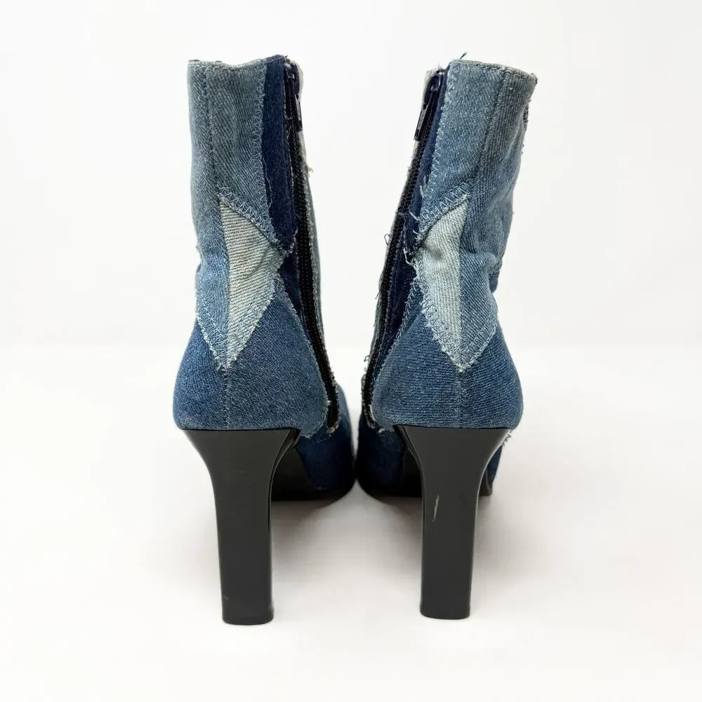 Vintage Y2K Mootsies Tootsies Blue Denim Patchwork High Heel Booties Size 7 VGUC